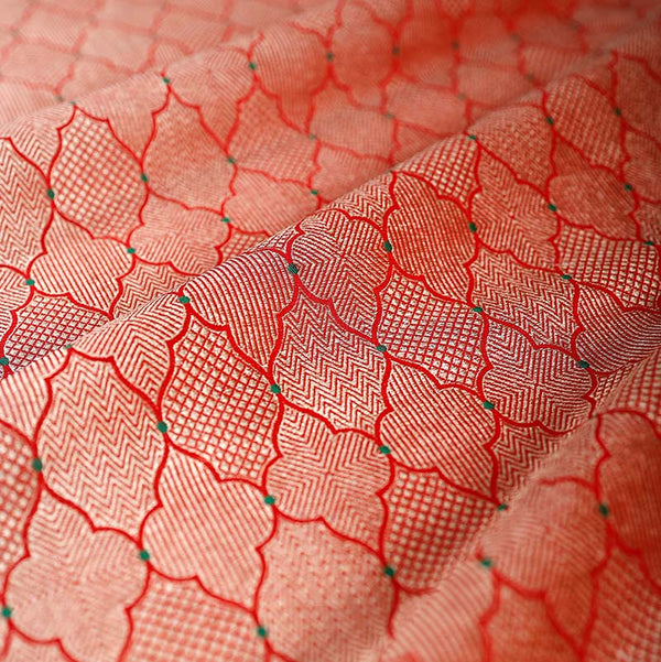 Red Geometrical Woven Banarasi Silk Fabric