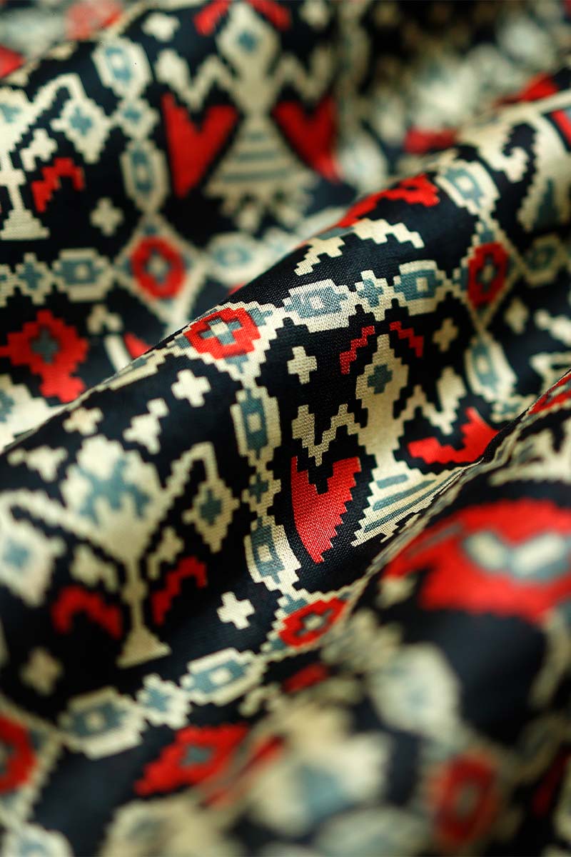 Black Patola Digital Printed Chanderi Silk Fabric - Chinaya Banaras