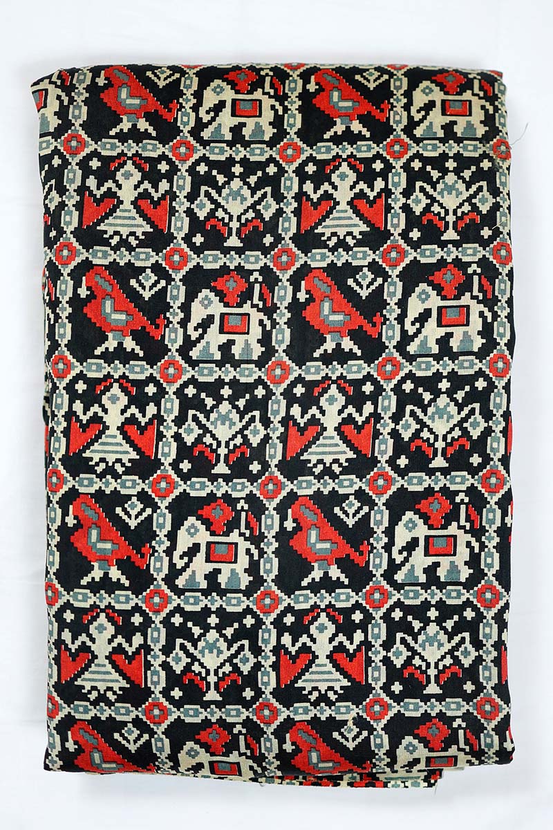 Black Patola Digital Printed Chanderi Silk Fabric - Chinaya Banaras