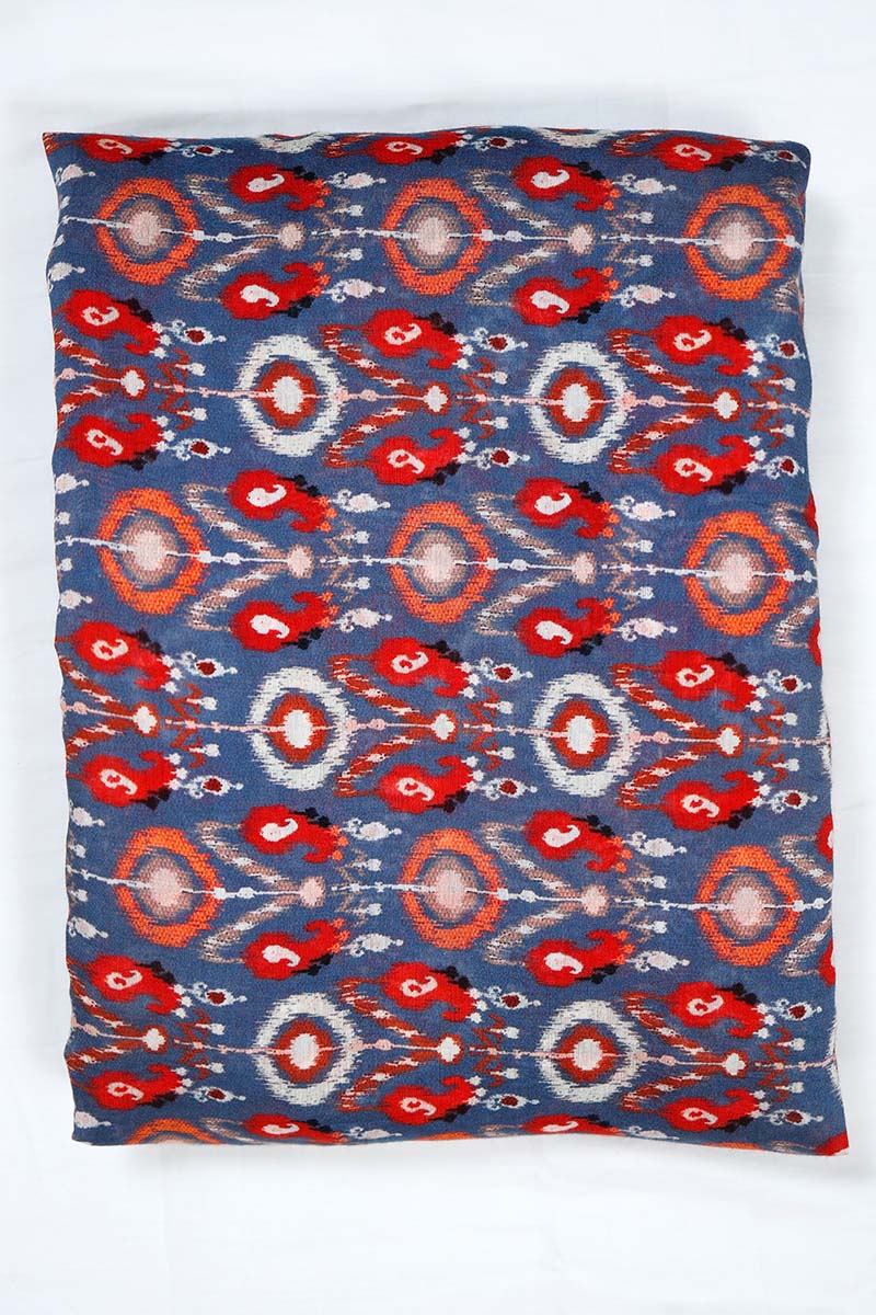 Blue Patola Printed Chanderi Silk Fabric - Chinaya Banaras