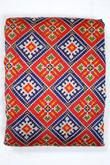 Royal Blue & Red Patola Printed Chanderi Silk Fabric - Chinaya Banaras