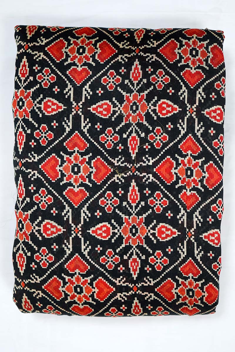 Black Patola Printed Chanderi Silk Fabric - Chinaya Banaras