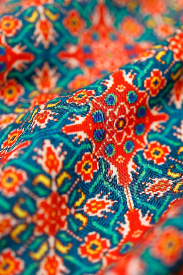 Sea Blue Patola Printed Chanderi Silk Fabric