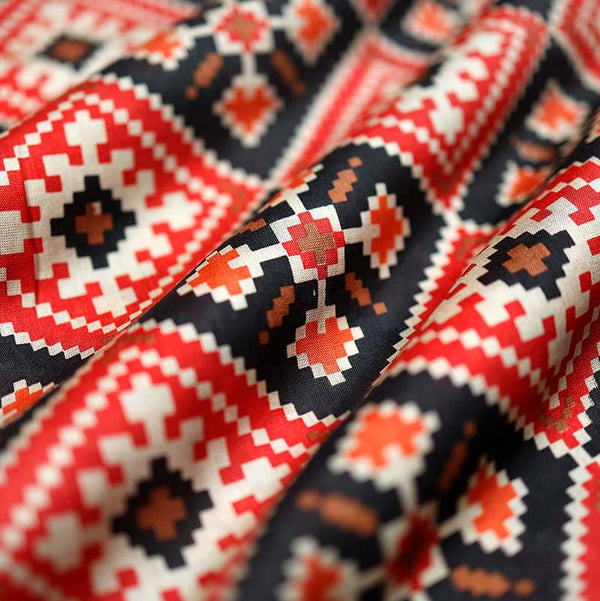 Red & Black  Patola Printed Chanderi Silk Fabric