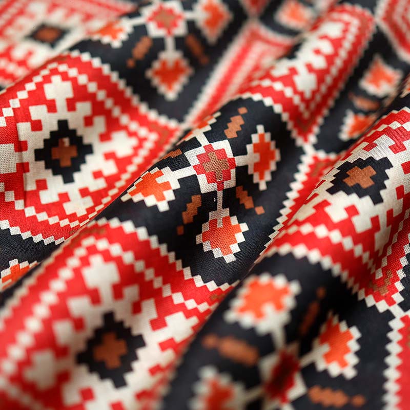 Red & Black  Patola Printed Chanderi Silk Fabric At Chinaya Banaras