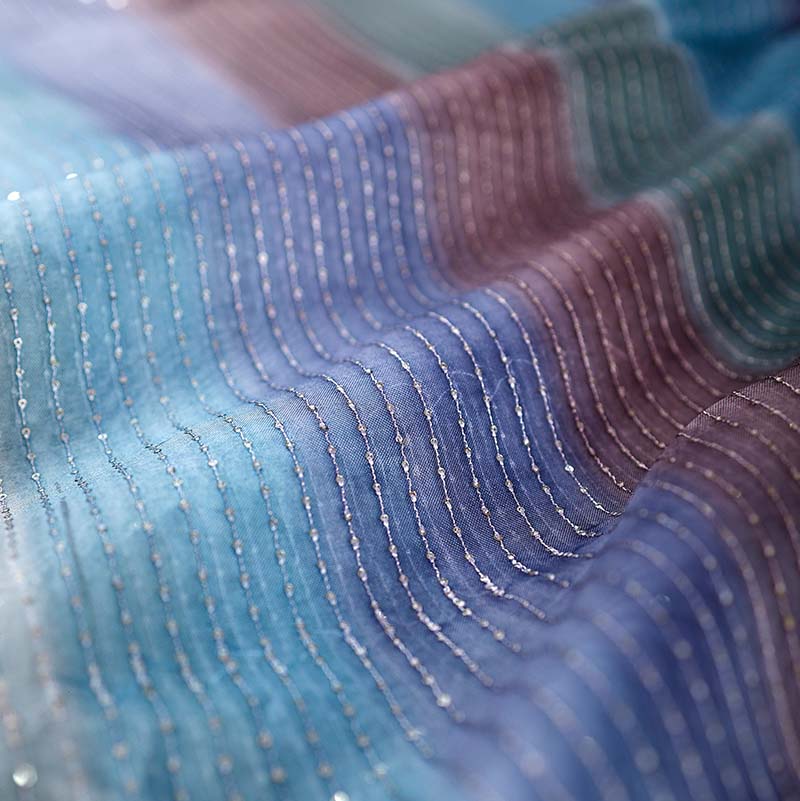 Multicolor Sequinned Organza Silk Fabric At Chinaya Banaras