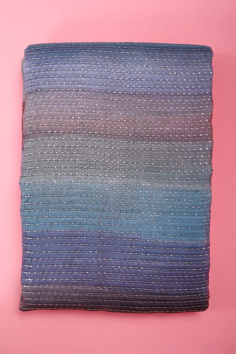 Multicolor Sequinned Organza Silk Fabric - Chinaya Banaras
