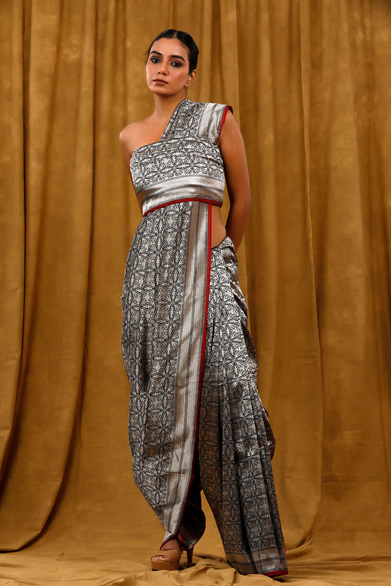 Black  Ethnic Woven Banarasi Katan Silk Fabric
