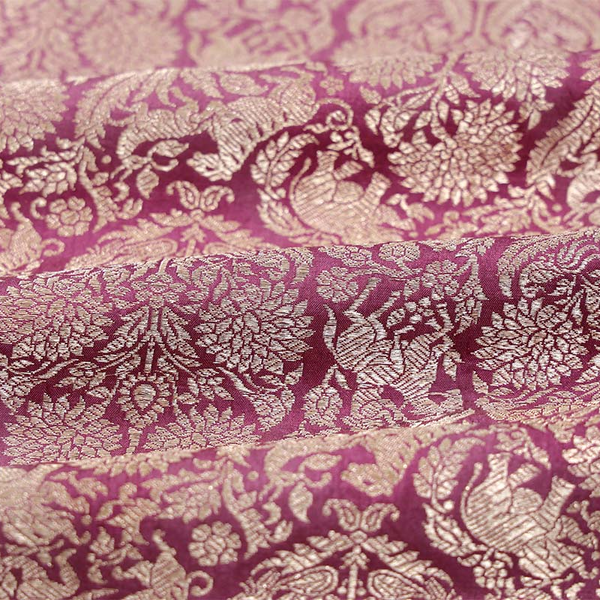 Mauve Handwoven Banarasi Silk Fabric By Chinaya Banaras