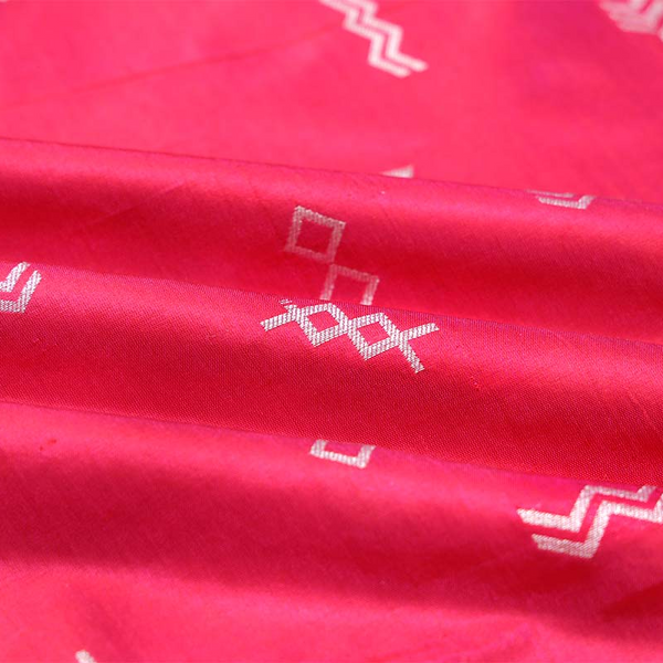 Pink Geometrical Banarasi Katan Silk Fabric By Chinaya Banaras