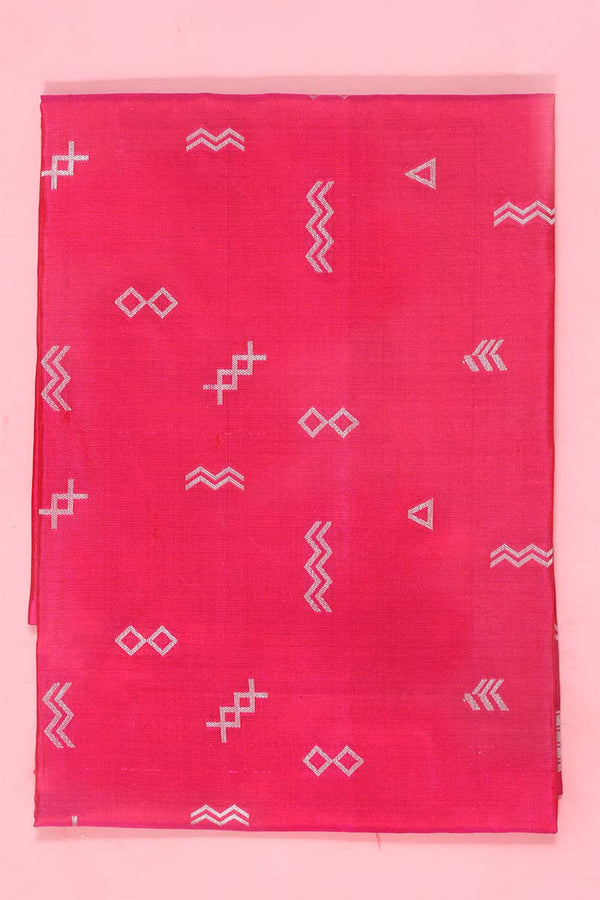 Magenta Pink Geometrical Banarasi Katan Silk Fabric