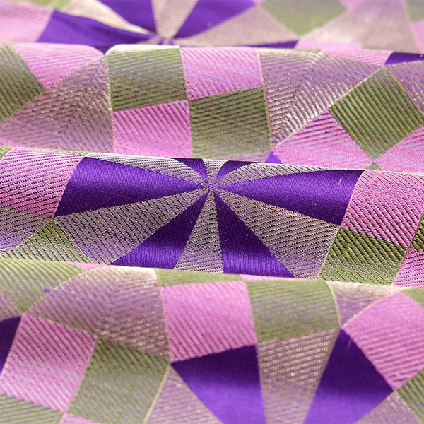 Multicolored Geometrical Handloom Banarasi Satin Silk Fabric By Chinaya Banaras
