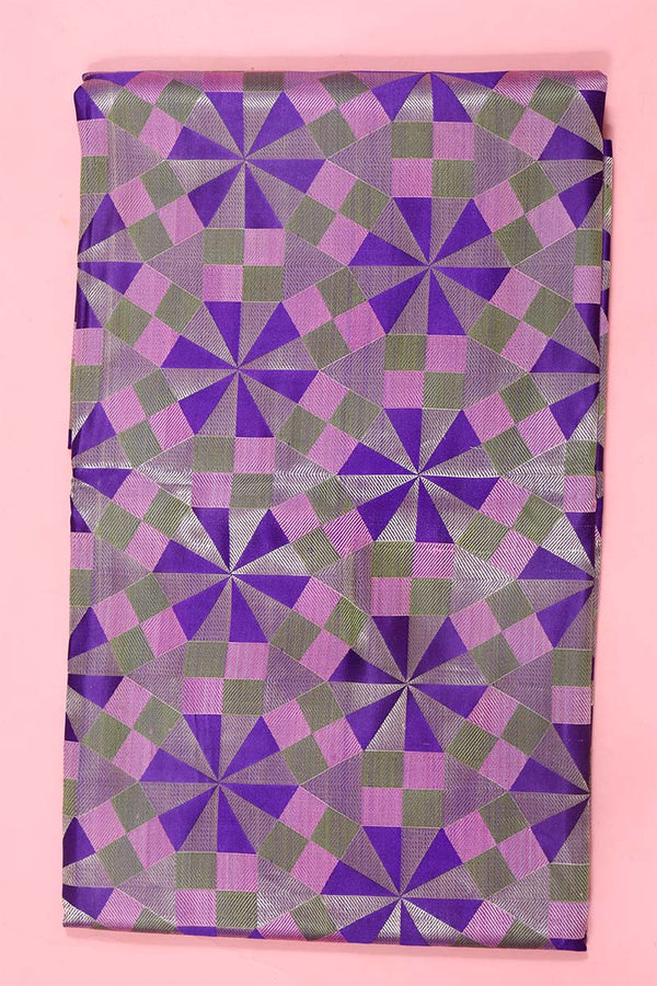 Multicolored Geometrical Handloom Banarasi Satin Silk Fabric