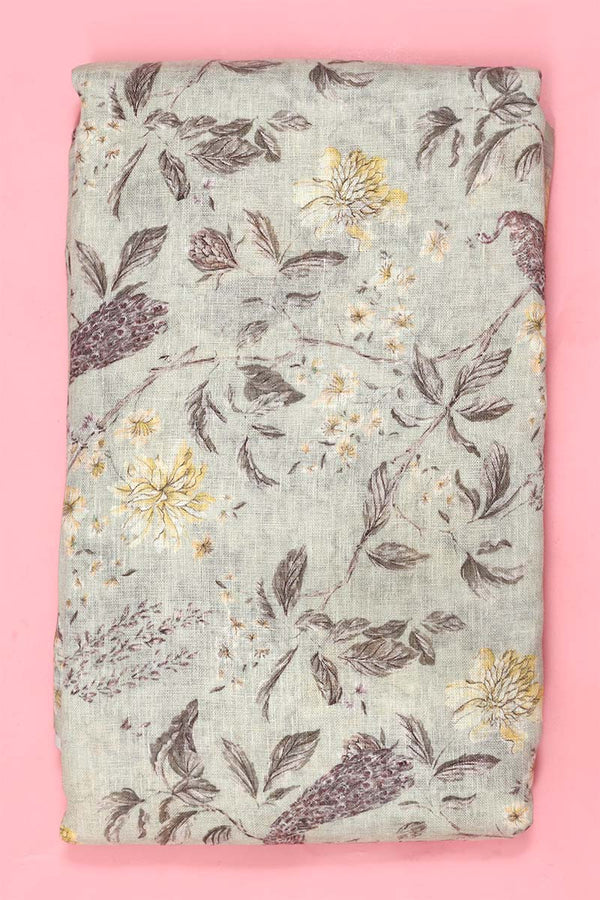 Sage Green Floral Printed Linen Fabric