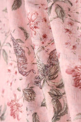 Baby Pink Floral Printed Linen Fabric