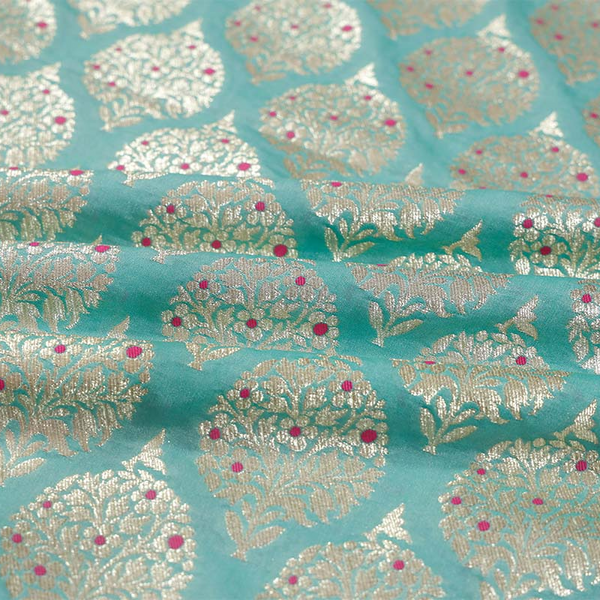 Blue Woven Banarasi Silk Fabric By Chinaya Banaras