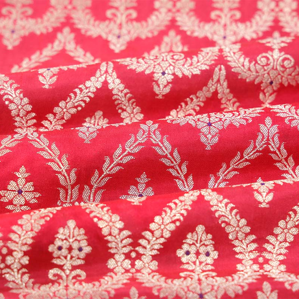 Red Handloom Banarasi Katan Silk Fabric By Chinaya Banaras