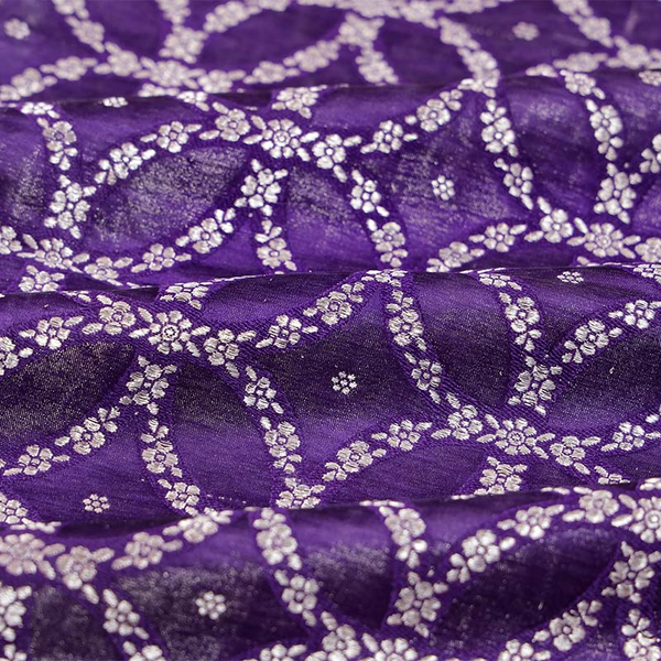 Purple Handloom Banarasi Satin Silk Fabric By Chinaya Banaras