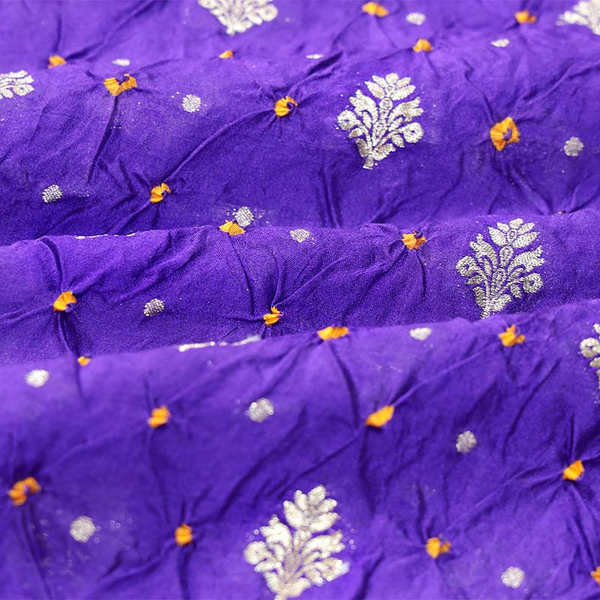 Purple Bandhni Handloom Banarasi Silk Fabric By Chinaya Banaras