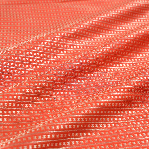 Orange Handloom Banarasi Katan Silk Fabric By Chinaya Banaras