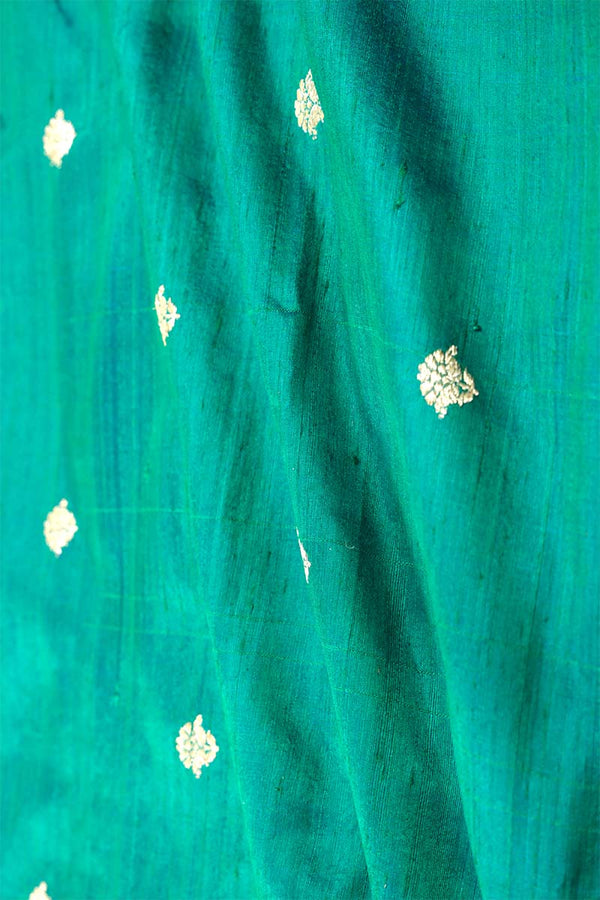 Green Handloom Banarasi Raw Silk Fabric By Chinaya Banaras