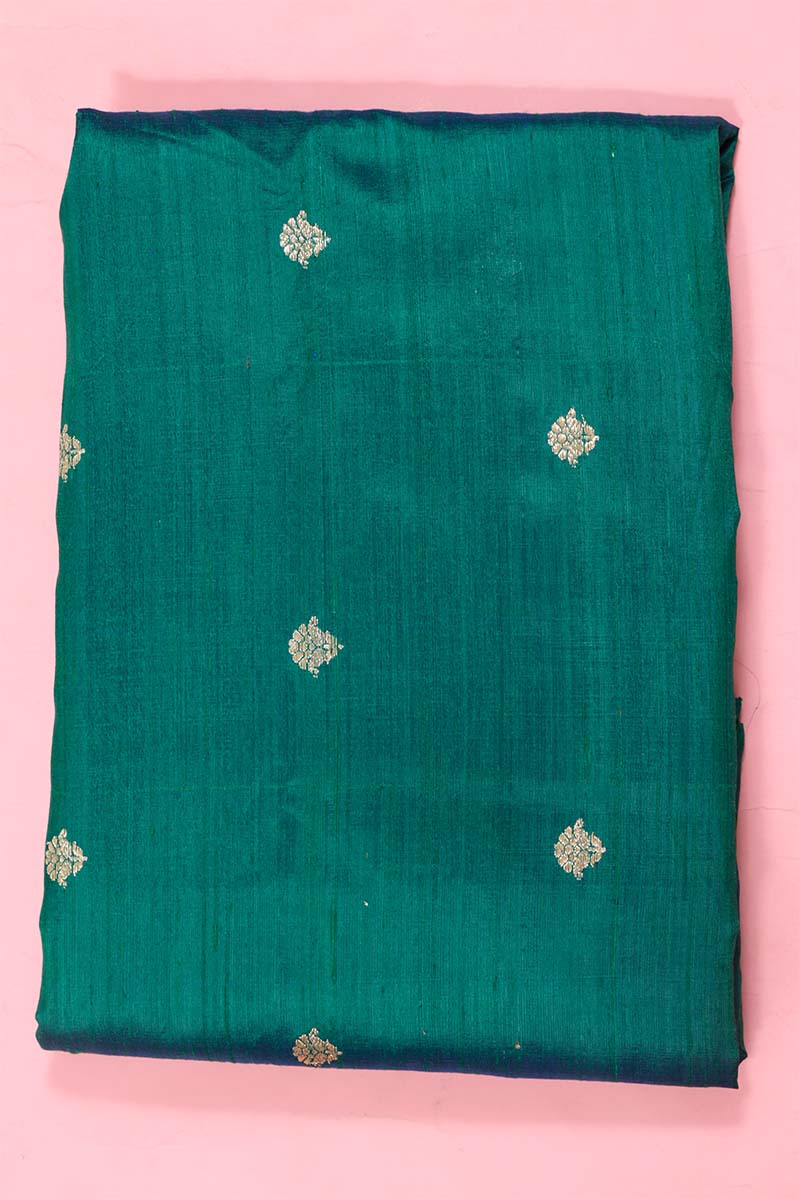 Peacock Green Handloom Banarasi Raw Silk Fabric