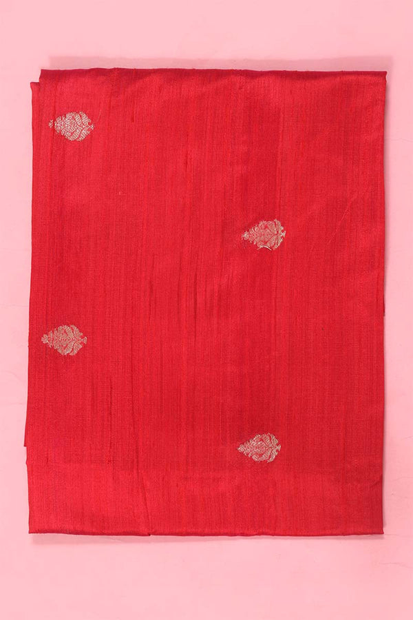 Crimson Red Handloom Banarasi Raw Silk Fabric