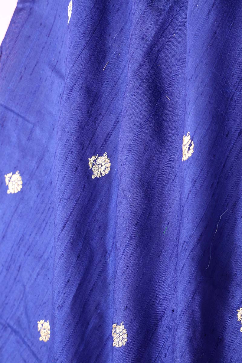 Royal Blue Handloom Banarasi Raw Silk Fabric