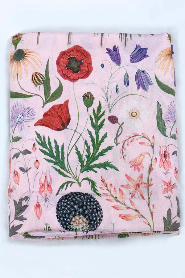 Pink Pure Cotton Fabric with Multicolored Digital Floral Prints