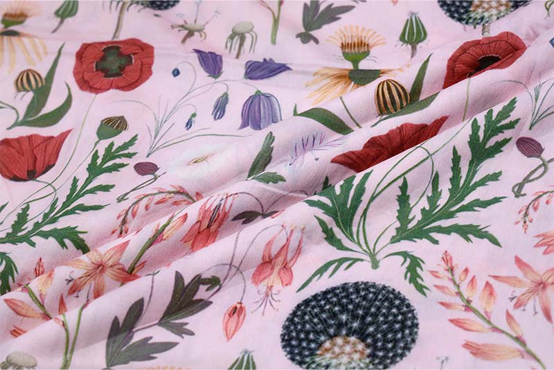 Pink Pure Cotton Fabric with Multicolored Digital Floral Prints