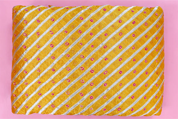 Mustard Yellow Banarasi Chiniya Silk Bandhani Fabric