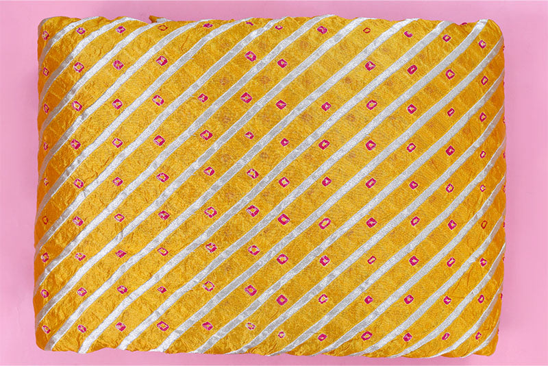Mustard Yellow Banarasi Chiniya Silk Bandhani Fabric