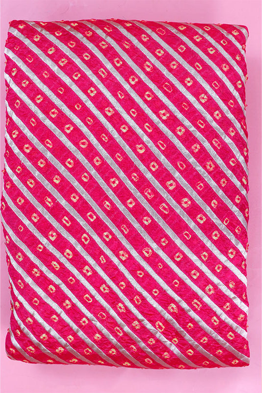 Magenta Pink Banarasi Chiniya Silk Bandhni Fabric