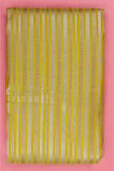 Lime Yellow Banarasi Silk Fabric with Golden Zari Stripes