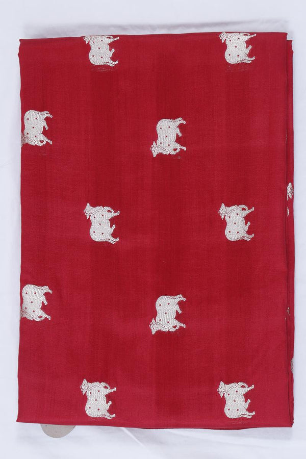 Red Chiniya Banarasi Silk Fabric with Pichwai Motifs