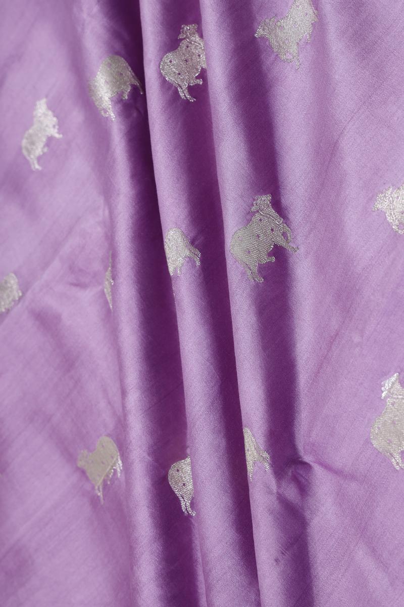 Lilac Chiniya Banarasi Silk Fabric with Pichwai Motifs