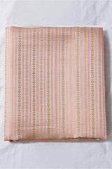 Peach Banarasi Satin Silk Fabric with Geometrical Stripes