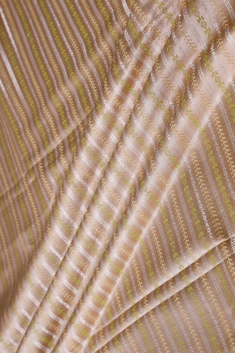 Peach Banarasi Satin Silk Fabric with Geometrical Stripes