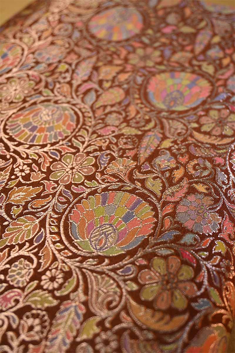 Brown Banarasi Chiniya Silk Fabric with Floral Meenakari Work