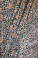 Cobalt Blue Banarasi Chiniya Silk Fabric with Floral Meenakari Work