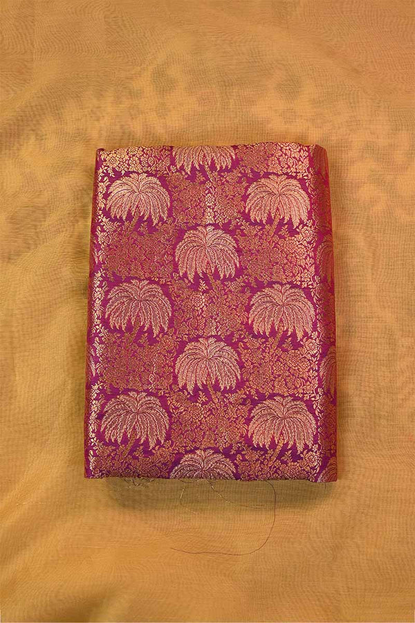 Purple Banarasi Silk Fabric with Floral Jaal Palm Tree Motifs