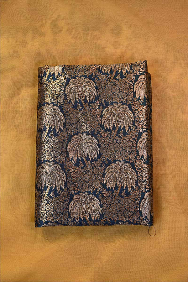 Blue Banarasi Silk Fabric with Floral Jaal Palm Tree Motifs