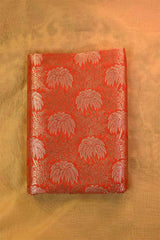 Orange  Banarasi Silk Fabric with Floral Jaal Palm Tree Motifs
