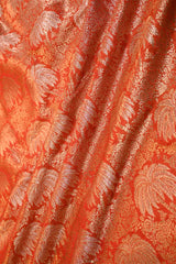 Orange  Banarasi Silk Fabric with Floral Jaal Palm Tree Motifs