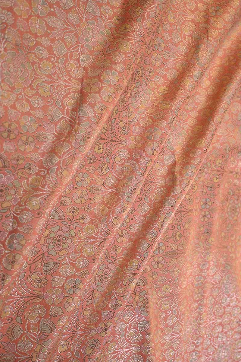 Peach Banarasi Chiniya Silk Fabric with Multicolor Floral Meenakari Work