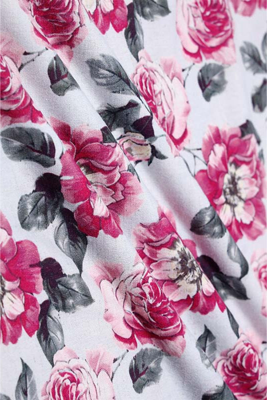Pink Pure Cotton Fabric with Multicolored Digital Floral Prints
