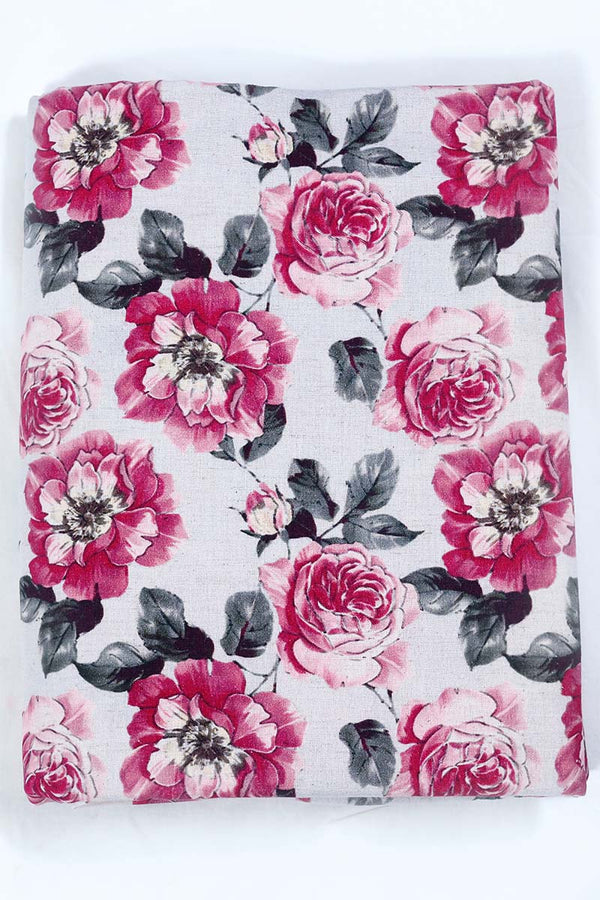 Pink Pure Cotton Fabric with Multicolored Digital Floral Prints