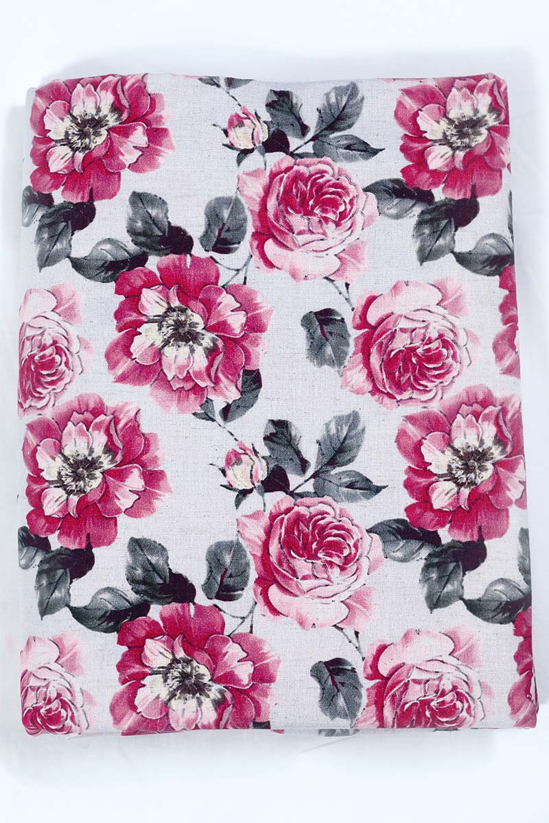 Pink Pure Cotton Fabric with Multicolored Digital Floral Prints
