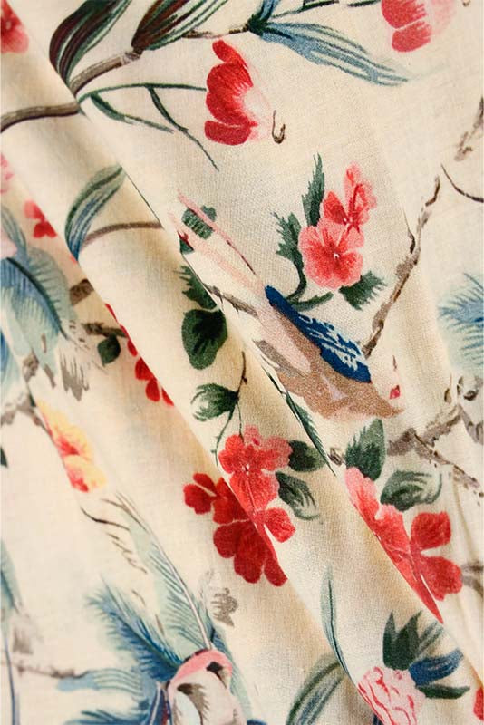 Cream Cotton Fabric with Multicolored Digital Floral Prints