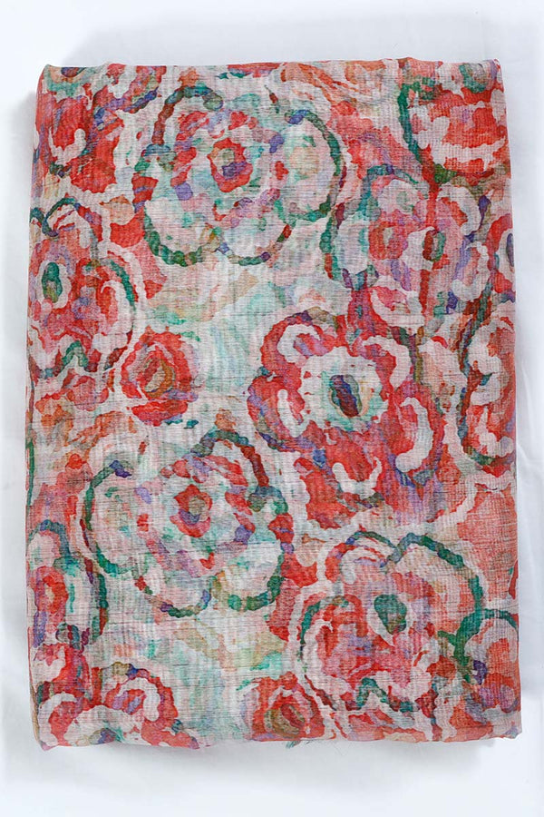 Rust Pure Cotton Fabric with Watercolor Digital Print